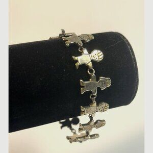 Charm Bracelet Silver Tone Children Dressed as Doctor Construction Signed Best